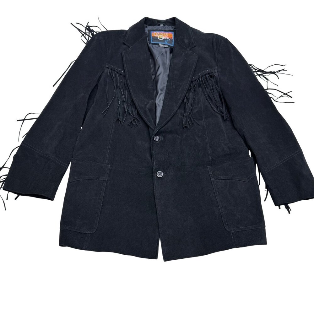 Cripple Creek Women's Black Suede Leather Jacket Fringe Western Lined, Size L